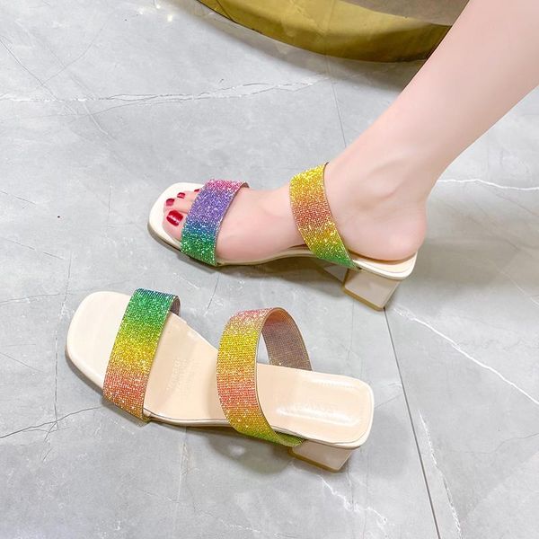 slippers 2021 fashion spring summer women rhinestone wedges non-slip casual slingback sandals, Black